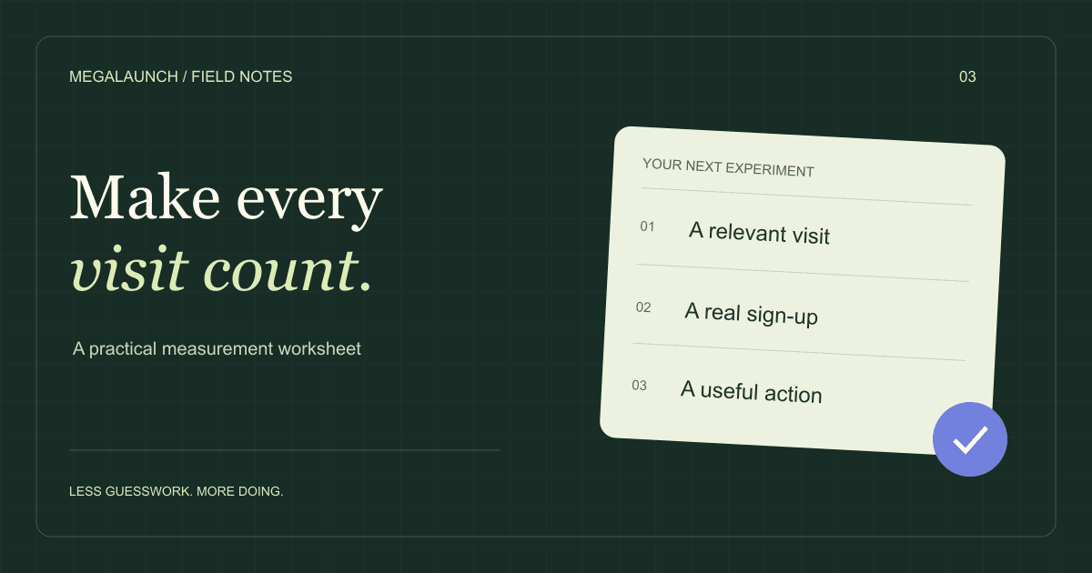 A measurement worksheet connecting a directory visit to a trial and a useful product action